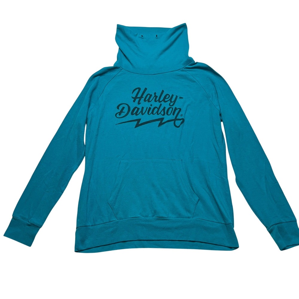 Harley-Davidson‎ Sweatshirt Womens M Teal Funnel Neck Graphic Raglan Pullover